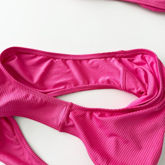 [Old Navy] Hot Pink Rib Knit Balconette Bikini Top Matching Bottoms Swimsuit XL - Picture 10 of 12